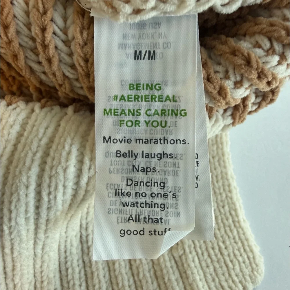 Aerie Beyond Chenille Woman’s Medium Two Toned Tan Cream Knit Crewneck Sweater - Picture 7 of 13